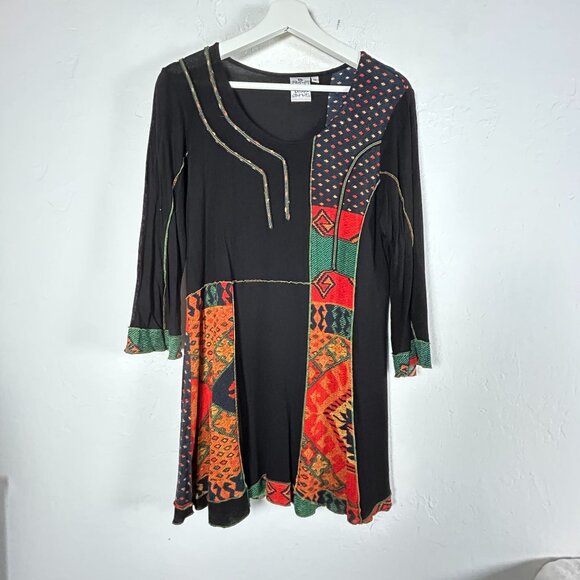 Parsley & Sage Womens Patchwork Tunic Top Medium Black Multicolor 3/4 Sleeve - Picture 1 of 6